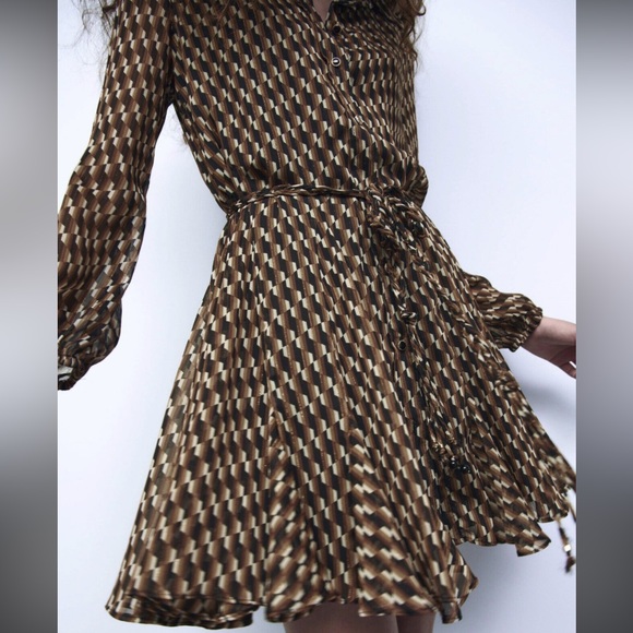 zara mini brown and black dress with metallic detail - Picture 2 of 6